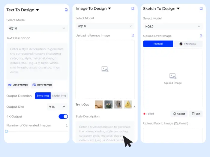 Start from Text, Image, or Sketch